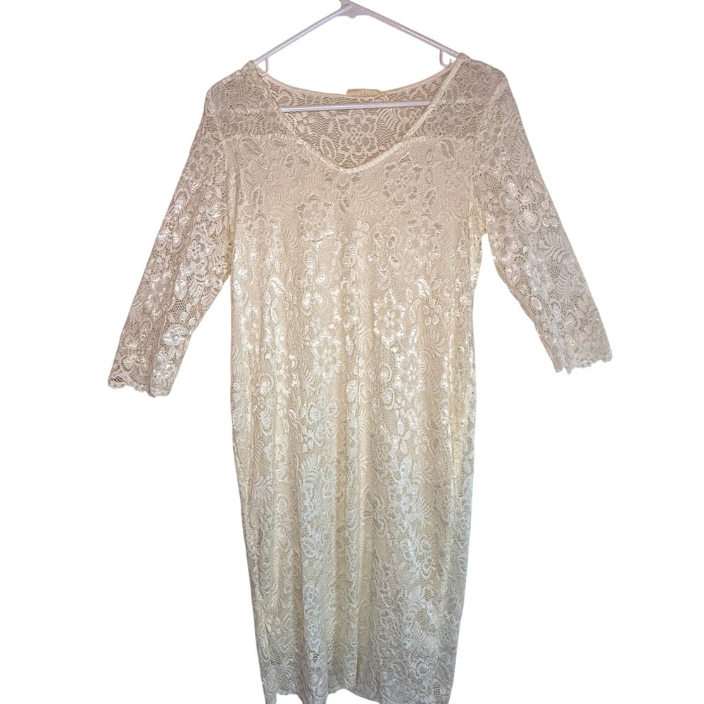 Hello Miz Floral Lace V-Neck Dress Medium Ivory Bodycon Maternity Bridal Rush